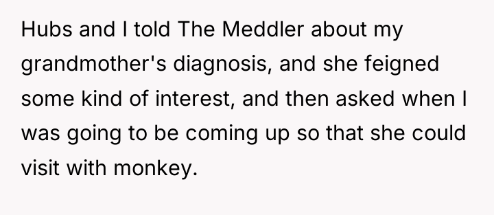 Hubs and I told The Meddler about my grandmother's diagnosis,...