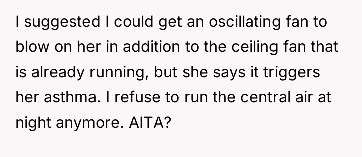 I suggested I could get an oscillating fan to blow...
