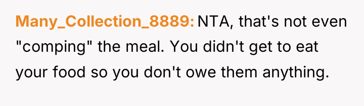 Many_Collection_8889 NTA, that's not even "comping" the meal. You didn't...