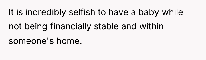 It is incredibly selfish to have a baby while not...