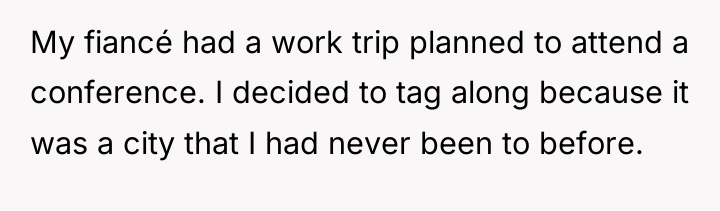 My fiancé had a work trip planned to attend a...