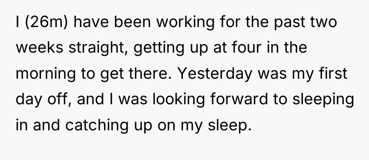 I (26m) have been working for the past two weeks...
