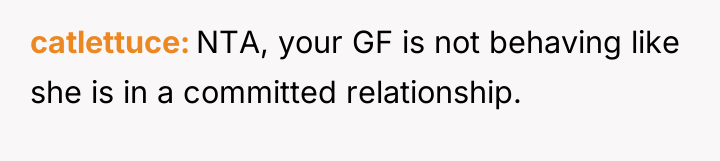catlettuce NTA, your GF is not behaving like she is...