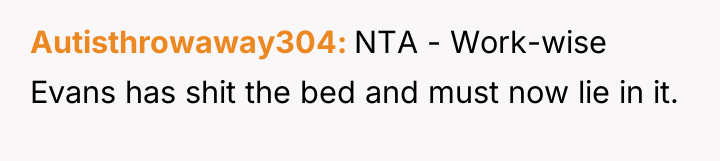 Autisthrowaway304 NTA - Work-wise Evans has shit the bed and...