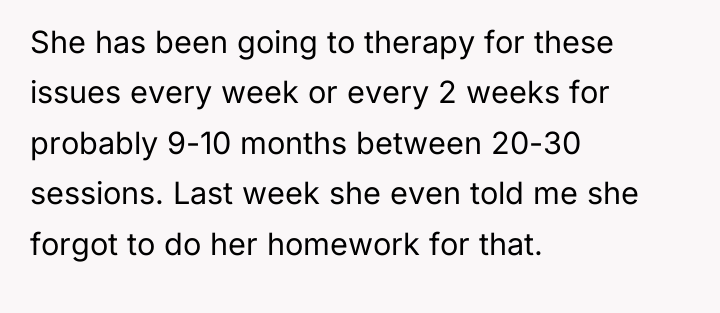 She has been going to therapy for these issues every...