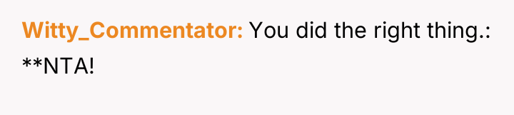 Witty_Commentator You did the right thing.: **NTA!