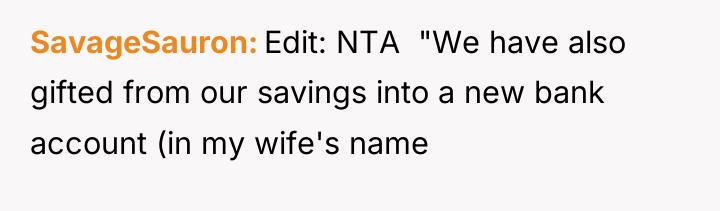 SavageSauron Edit: NTA "We have also gifted from our...