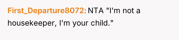 First_Departure8072 NTA "I'm not a housekeeper, I'm your child."