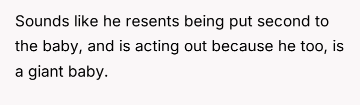 Sounds like he resents being put second to the baby,...