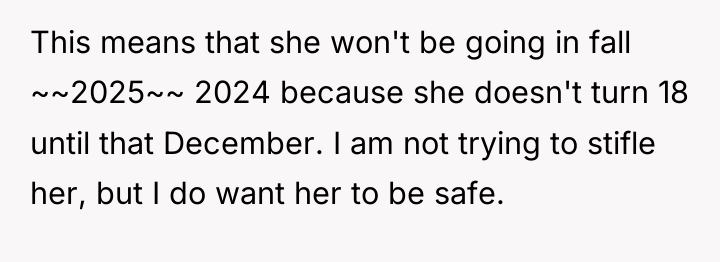 This means that she won't be going in fall ~~2025~~...