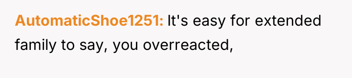 AutomaticShoe1251 It's easy for extended family to say, you overreacted,