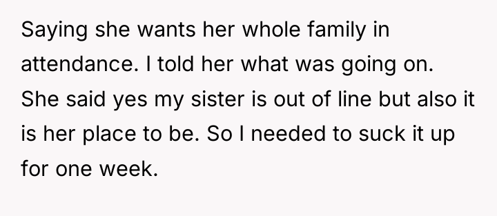 Saying she wants her whole family in attendance. I told...