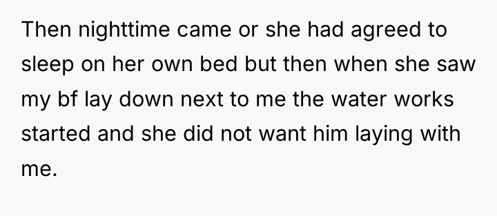 Then nighttime came or she had agreed to sleep on...
