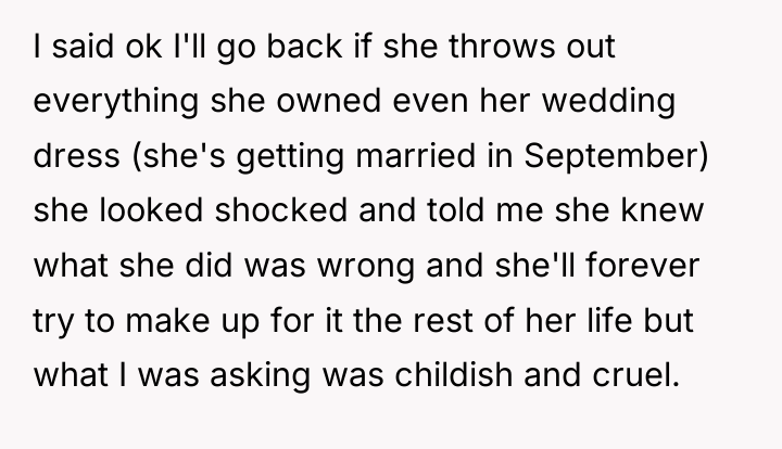 I said ok I'll go back if she throws out...