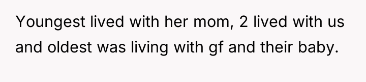 Youngest lived with her mom, 2 lived with us and...