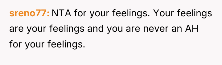 sreno77 NTA for your feelings. Your feelings are your feelings...