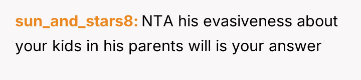 sun_and_stars8 NTA his evasiveness about your kids in his parents...