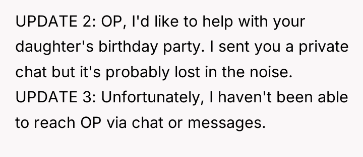 UPDATE 2: OP, I'd like to help with your daughter's...