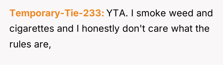 Temporary-Tie-233 YTA. I smoke weed and cigarettes and I honestly...