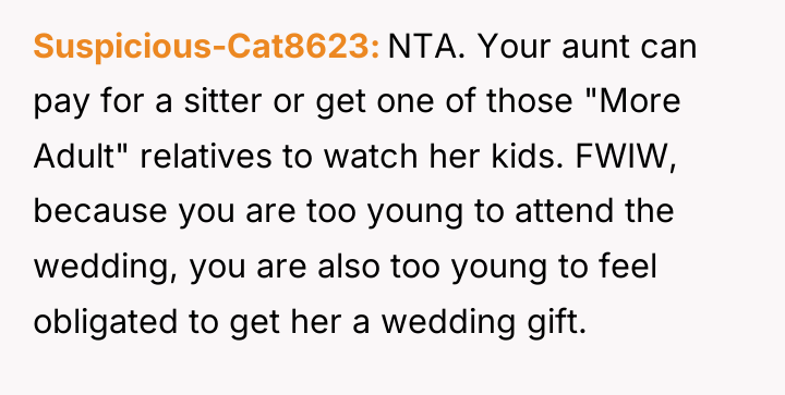 Suspicious-Cat8623 NTA. Your aunt can pay for a sitter or...