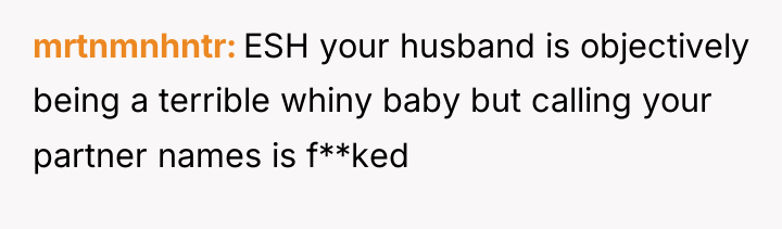 mrtnmnhntr ESH your husband is objectively being a terrible whiny...