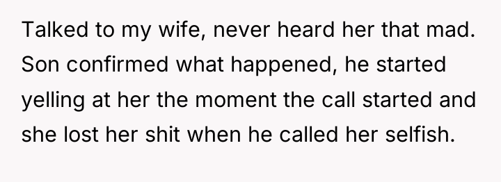Talked to my wife, never heard her that mad. Son...