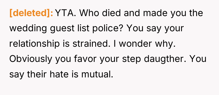 [deleted] YTA. Who died and made you the wedding guest...
