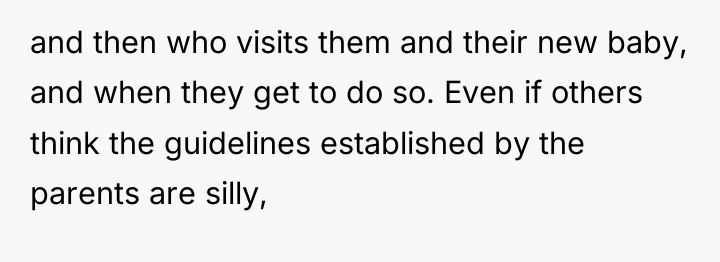 and then who visits them and their new baby, and...