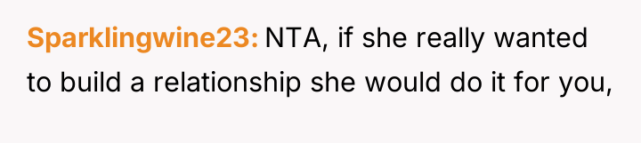 Sparklingwine23 NTA, if she really wanted to build a relationship...