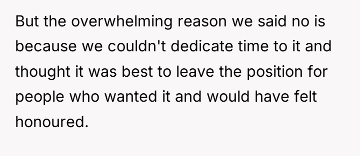 But the overwhelming reason we said no is because we...