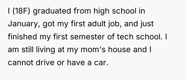 I (18F) graduated from high school in January, got my...