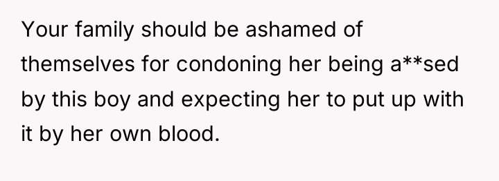 Your family should be ashamed of themselves for condoning her...