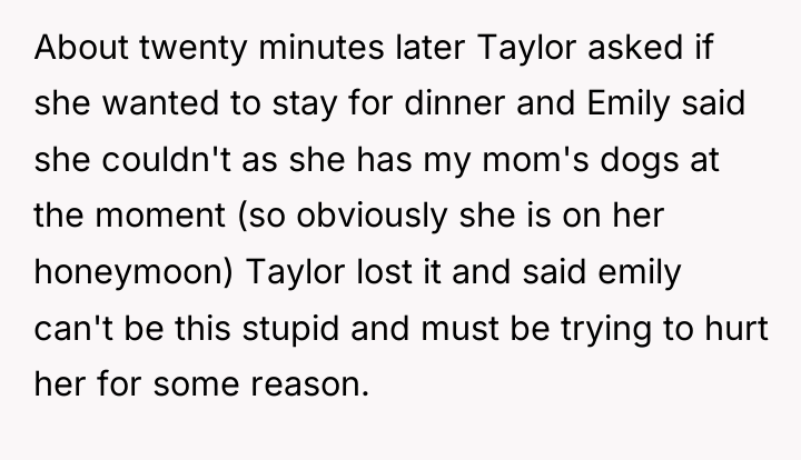 About twenty minutes later Taylor asked if she wanted to...