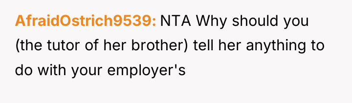 AfraidOstrich9539 NTA Why should you (the tutor of her brother)...