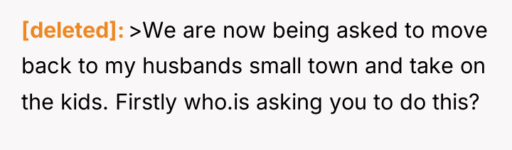 [deleted] >We are now being asked to move back to...