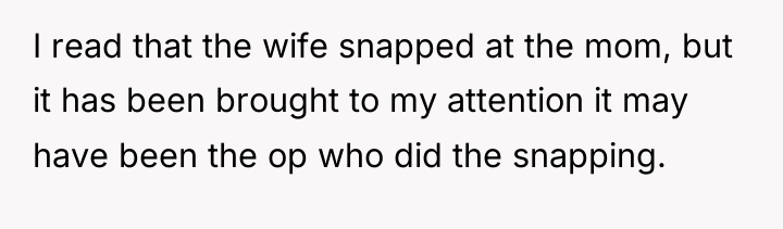 I read that the wife snapped at the mom, but...