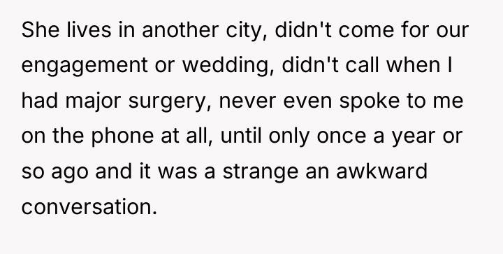 She lives in another city, didn't come for our engagement...
