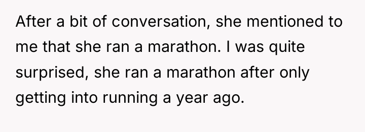After a bit of conversation, she mentioned to me that...
