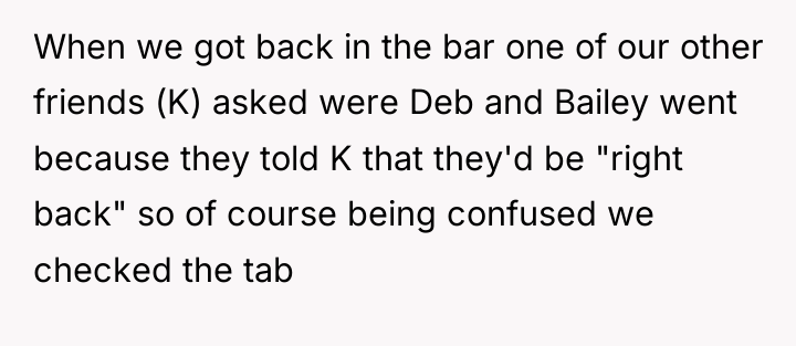 When we got back in the bar one of our...