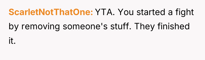 ScarletNotThatOne YTA. You started a fight by removing someone's stuff....