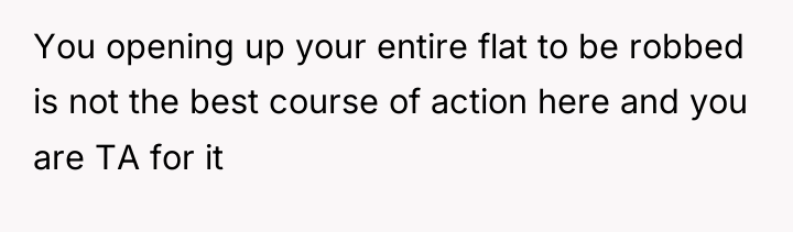 You opening up your entire flat to be robbed is...