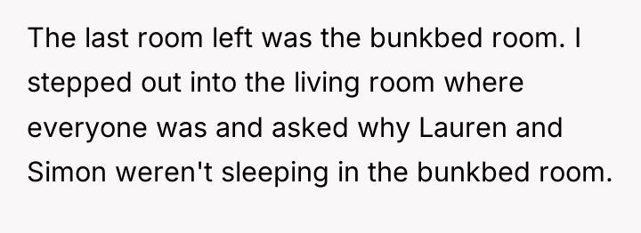 The last room left was the bunkbed room. I stepped...