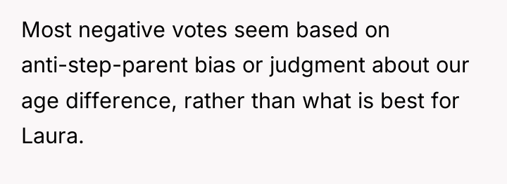 Most negative votes seem based on anti-step-parent bias or judgment...
