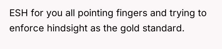 ESH for you all pointing fingers and trying to enforce...