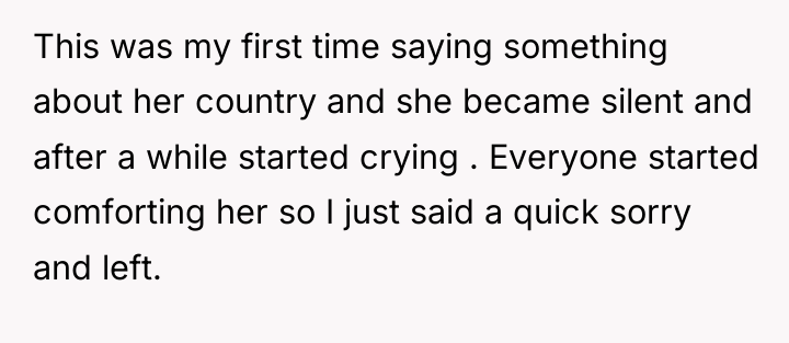 This was my first time saying something about her country...