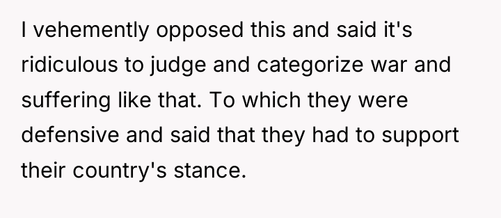 I vehemently opposed this and said it's ridiculous to judge...