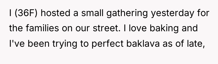 I (36F) hosted a small gathering yesterday for the families...