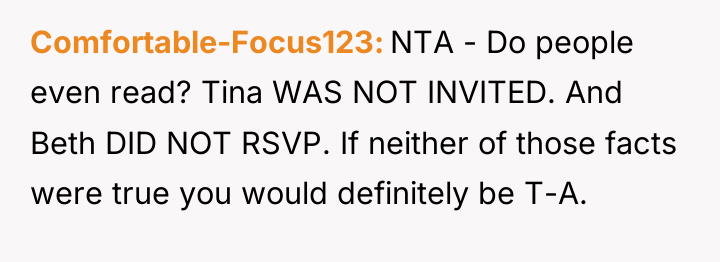 Comfortable-Focus123 NTA - Do people even read? Tina WAS NOT...