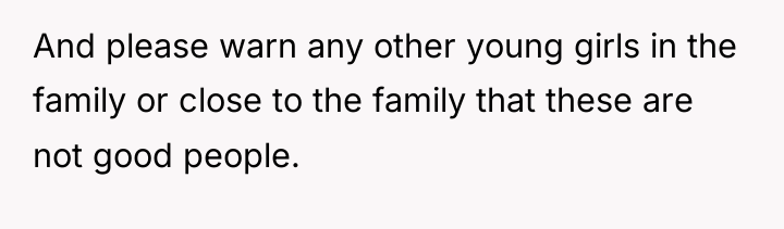And please warn any other young girls in the family...