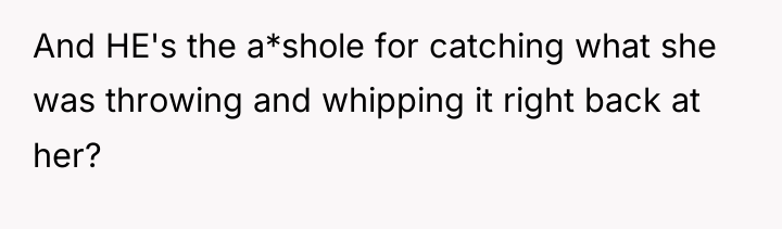And HE's the a*shole for catching what she was throwing...